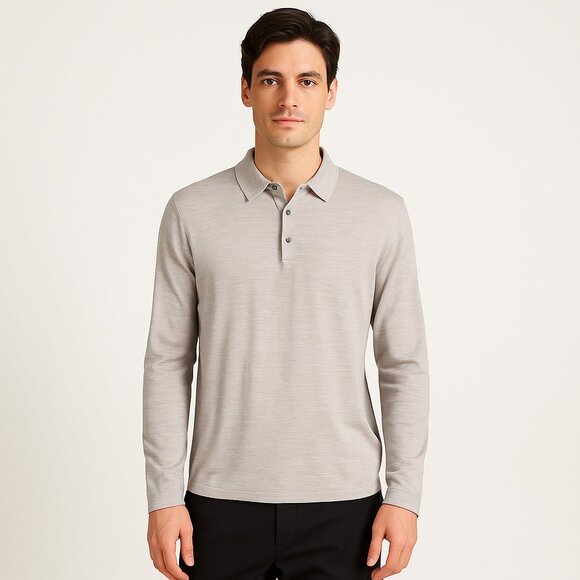 NAADAM Cement Gray Wool Ultralight Long Sleeve Polo Shirt Casual Size M Medium - Picture 9 of 9